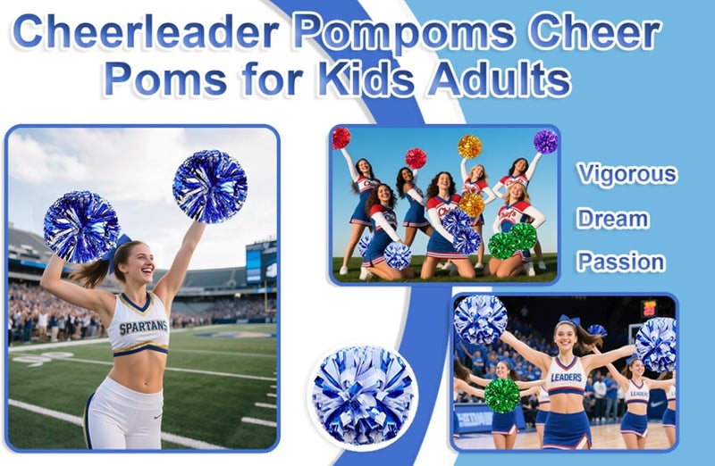 Hlonon 2 Pcs Cheerleading Pom Poms and Large Cheerleader Sports Dance Cheer Plastic Pom Poms Cheering for Sports Team Spirit Cheer - Image 5
